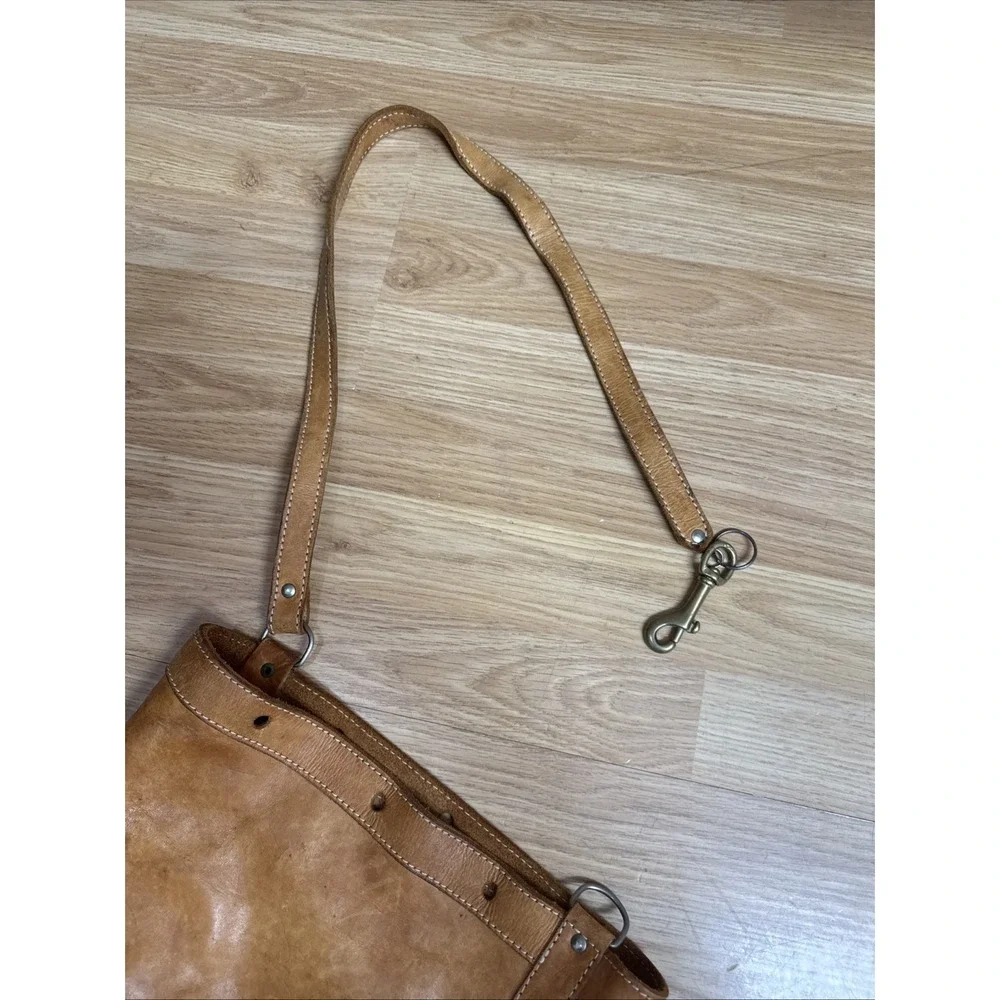 Vintage Tan Leather Bucket Cinch top Tote Bag